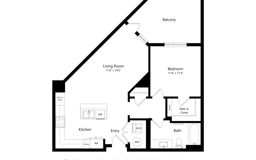 1B - 1 bedroom floorplan layout with 1 bath and 780 square feet.